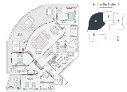 100 Las Olas Residence 1903-C floorplan and footprint